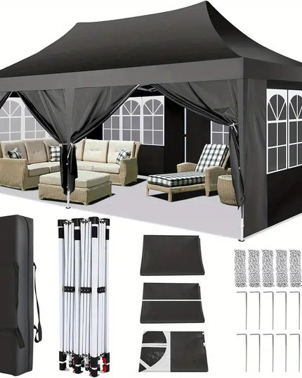 Lauko palapinė paviljonas 3x6 m su sienelėmis, juodas vestuvinis baldakimas, lengvai surenkama stovyklavimo ir sodo pavėsinė TOOLUCK