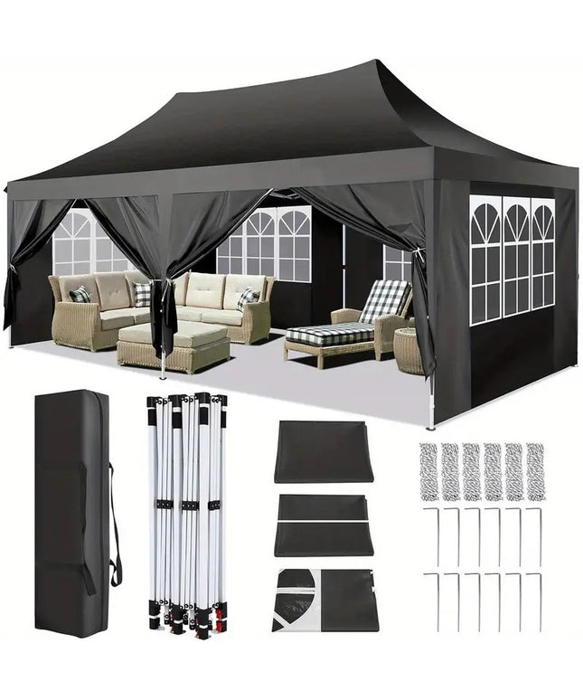 Lauko palapinė paviljonas 3x6 m su sienelėmis, juodas vestuvinis baldakimas, lengvai surenkama stovyklavimo ir sodo pavėsinė TOOLUCK