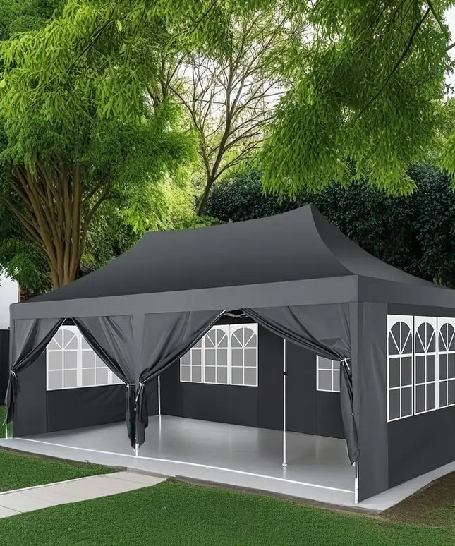 Lauko palapinė paviljonas 3x6 m su sienelėmis, juodas vestuvinis baldakimas, lengvai surenkama stovyklavimo ir sodo pavėsinė TOOLUCK