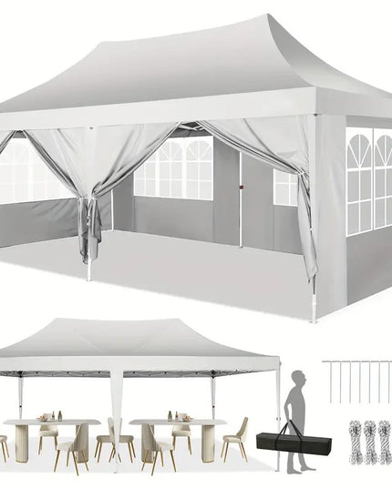 Lauko palapinė paviljonas 3x6 m su sienelėmis, baltas vestuvinis baldakimas, lengvai surenkama stovyklavimo ir sodo pavėsinė TOOLUCK