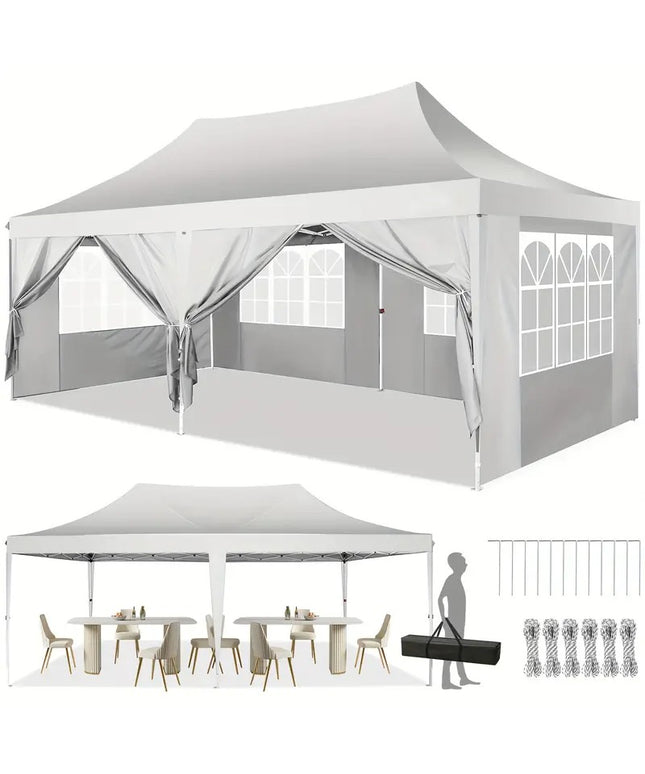 Lauko palapinė paviljonas 3x6 m su sienelėmis, baltas vestuvinis baldakimas, lengvai surenkama stovyklavimo ir sodo pavėsinė TOOLUCK