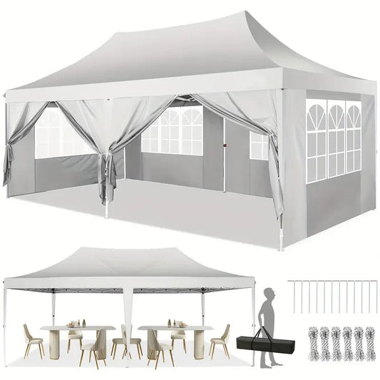 Lauko palapinė paviljonas 3x6 m su sienelėmis, baltas vestuvinis baldakimas, lengvai surenkama stovyklavimo ir sodo pavėsinė TOOLUCK