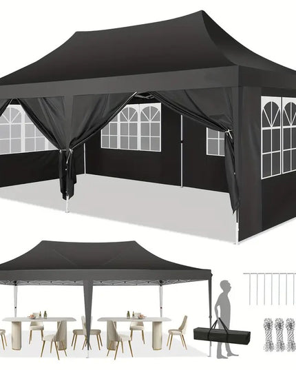 Lauko palapinė paviljonas 3x6 m su sienelėmis, juodas vestuvinis baldakimas, lengvai surenkama stovyklavimo ir sodo pavėsinė TOOLUCK