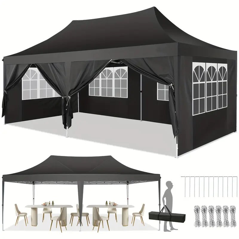 Lauko palapinė paviljonas 3x6 m su sienelėmis, juodas vestuvinis baldakimas, lengvai surenkama stovyklavimo ir sodo pavėsinė TOOLUCK