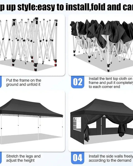 Lauko palapinė paviljonas 3x6 m su sienelėmis, šampano spalvos vestuvinė pavėsinė, lengvai surenkama sodo ir stovyklavimo pavėsinė TOOLUCK
