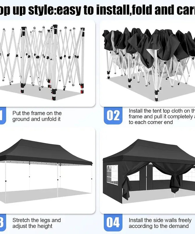 Lauko palapinė paviljonas 3x6 m su sienelėmis, šampano spalvos vestuvinė pavėsinė, lengvai surenkama sodo ir stovyklavimo pavėsinė TOOLUCK