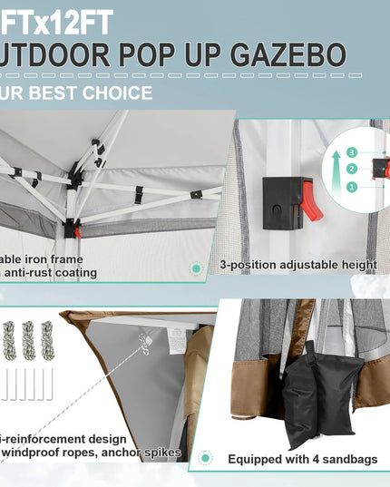 Išskleidžiama lauko pavėsinė 3.66x3.66 m su tinkleliais, ventiliuojamu stogu, UV apsauga – palapinė