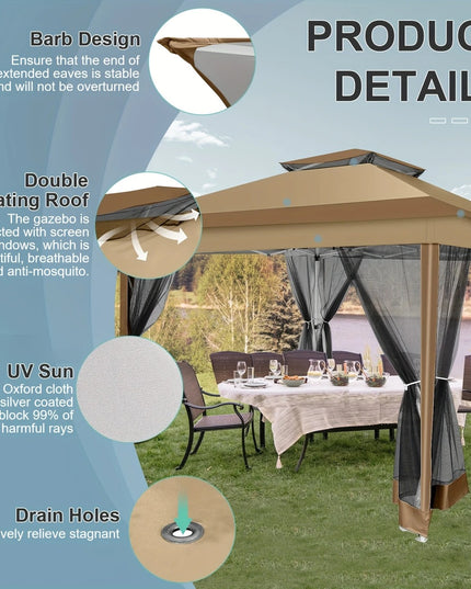 Išskleidžiama lauko pavėsinė 3.66x3.66 m su tinkleliais, ventiliuojamu stogu, UV apsauga – palapinė