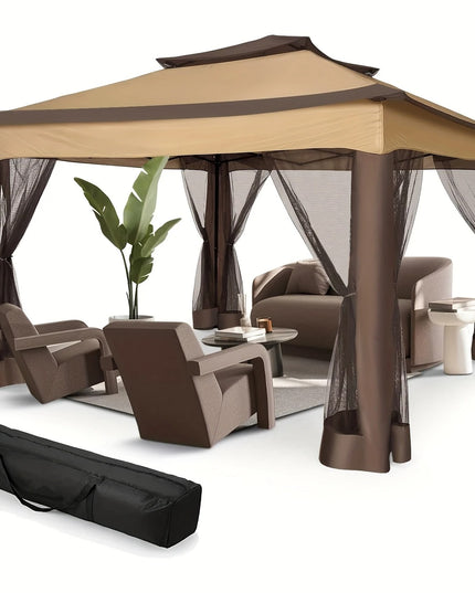 Išskleidžiama lauko pavėsinė 3.66x3.66 m su tinkleliais, ventiliuojamu stogu, UV apsauga – palapinė