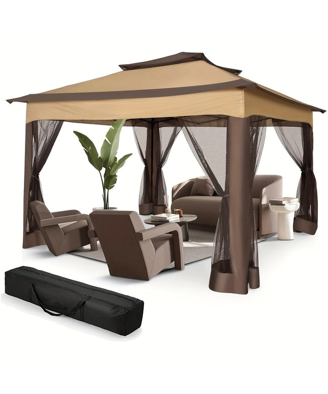 Išskleidžiama lauko pavėsinė 3.66x3.66 m su tinkleliais, ventiliuojamu stogu, UV apsauga – palapinė