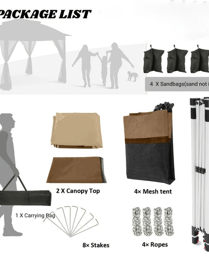 Išskleidžiama lauko pavėsinė 3.66x3.66 m su tinkleliais, ventiliuojamu stogu, UV apsauga – palapinė