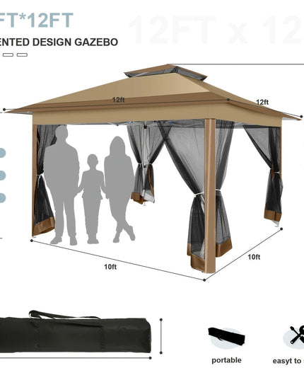 Išskleidžiama lauko pavėsinė 3.66x3.66 m su tinkleliais, ventiliuojamu stogu, UV apsauga – palapinė