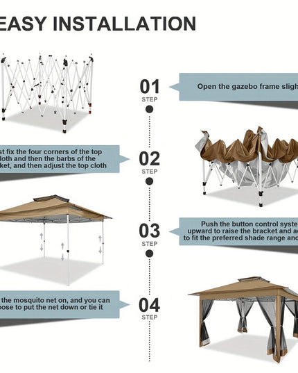 Išskleidžiama lauko pavėsinė 3.66x3.66 m su tinkleliais, ventiliuojamu stogu, UV apsauga – palapinė