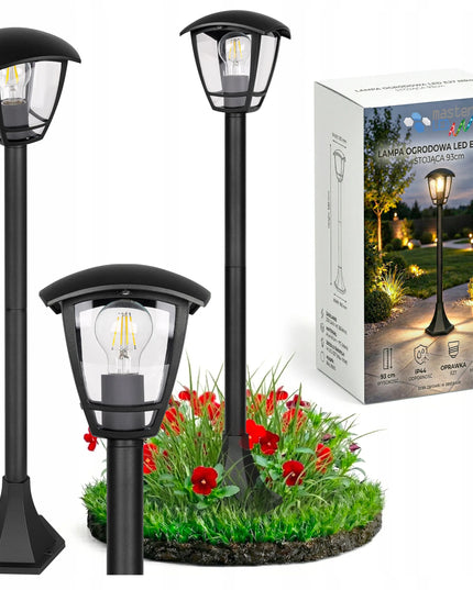 Lauko šviestuvas stovintis stulpas E27 93 cm išorinis LED juodas ŽIBINTAS