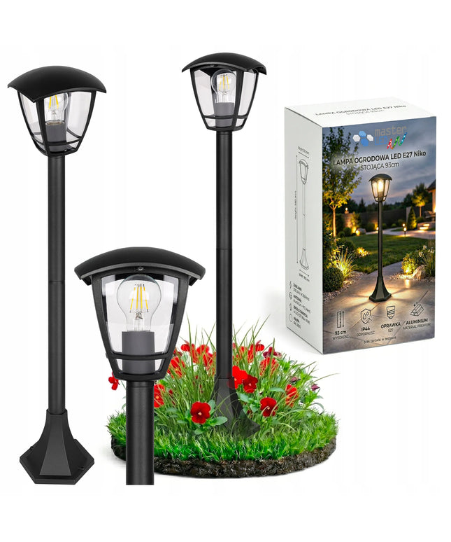 Lauko šviestuvas stovintis stulpas E27 93 cm išorinis LED juodas ŽIBINTAS
