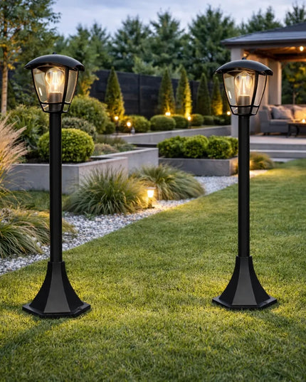 Lauko šviestuvas stovintis stulpas E27 93 cm išorinis LED juodas ŽIBINTAS