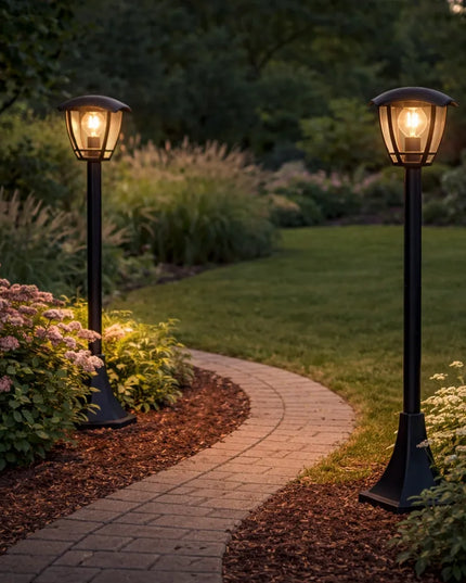 Lauko šviestuvas stovintis stulpas E27 93 cm išorinis LED juodas ŽIBINTAS