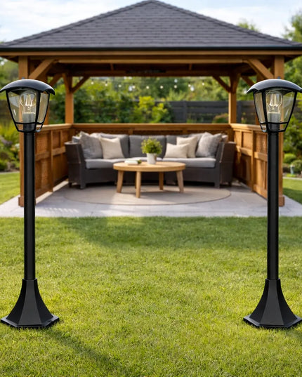 Lauko šviestuvas stovintis stulpas E27 93 cm išorinis LED juodas ŽIBINTAS