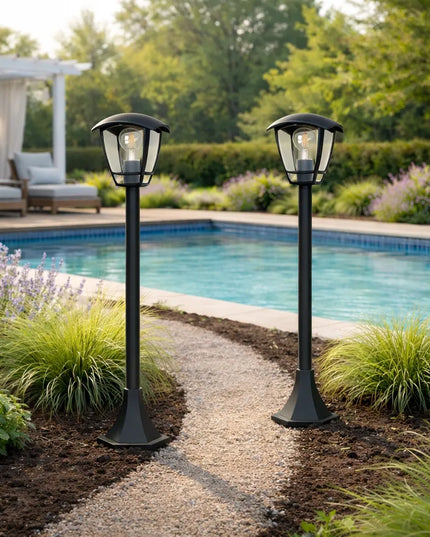 Lauko šviestuvas stovintis stulpas E27 93 cm išorinis LED juodas ŽIBINTAS