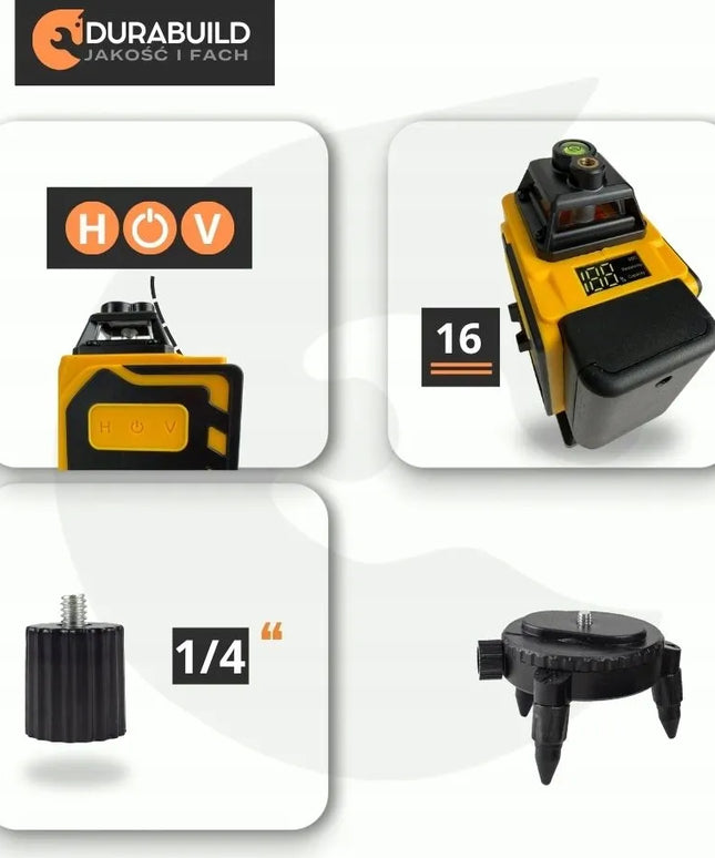 Lazerinis gulsčiukas Durabuild360 4D 16 linijų 360° su LCD ekranu