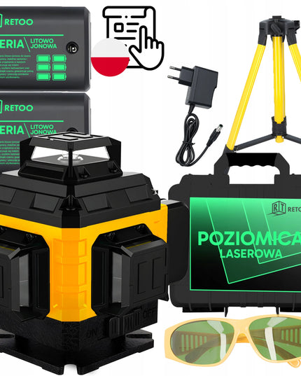 LAZERINIS GULŠČIUKAS KRYŽMINIS 4D 16 LINIJŲ + 2X AKUMULIATORIUS XL TRIKOJIS