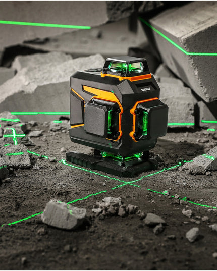 4D lazerinis nivelyras DEKO DKLL16PS1 žalias kryžminis lazeris 360° su nuotolinio valdymo pultu, akumuliatoriumi, krovikliu, trikoju ir pilna komplektacija