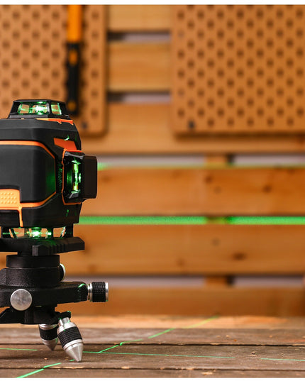 4D lazerinis nivelyras DEKO DKLL16PS1 žalias kryžminis lazeris 360° su nuotolinio valdymo pultu, akumuliatoriumi, krovikliu, trikoju ir pilna komplektacija