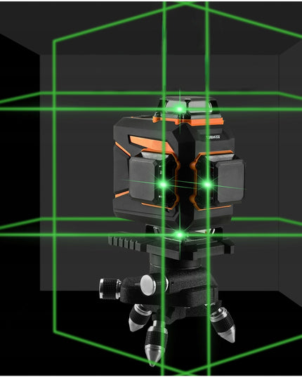 4D lazerinis nivelyras DEKO DKLL16PS1 žalias kryžminis lazeris 360° su nuotolinio valdymo pultu, akumuliatoriumi, krovikliu, trikoju ir pilna komplektacija