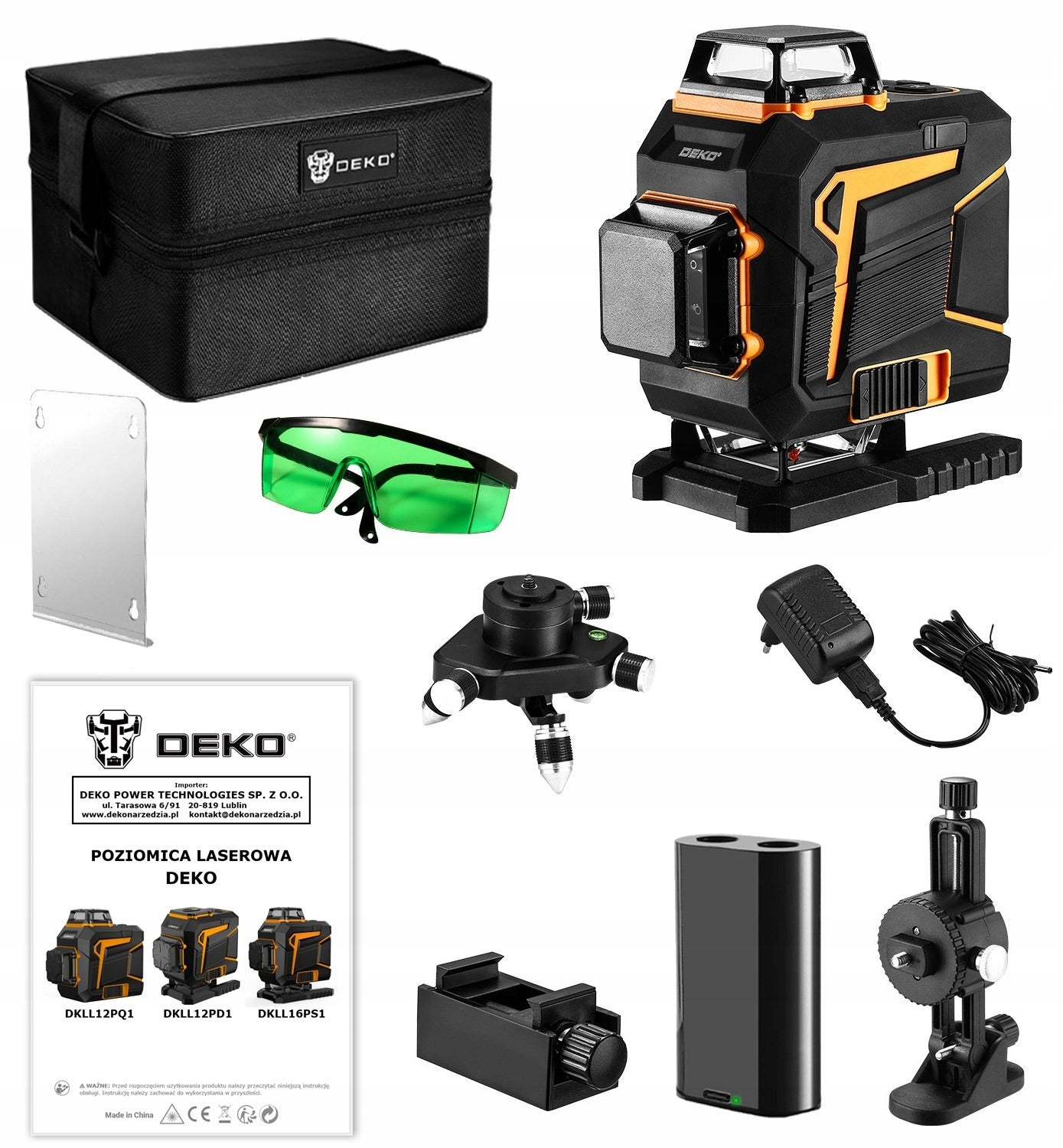 4D lazerinis nivelyras DEKO DKLL16PS1 žalias kryžminis lazeris 360° su nuotolinio valdymo pultu, akumuliatoriumi, krovikliu, trikoju ir pilna komplektacija