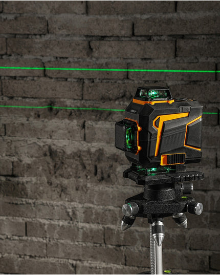 4D lazerinis nivelyras DEKO DKLL16PS1 žalias kryžminis lazeris 360° su nuotolinio valdymo pultu, akumuliatoriumi, krovikliu, trikoju ir pilna komplektacija