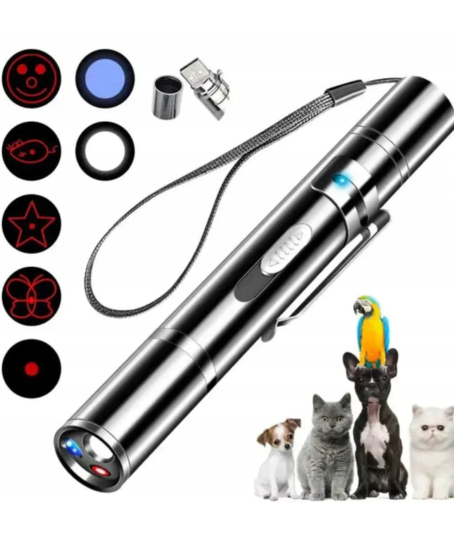 Lazerinis žaislas katėms 3in1 su lazerine rodykle ir USB žibintuvėliu