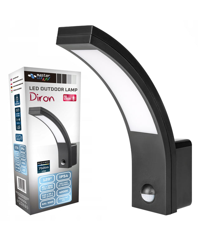 LED lauko sieninis šviestuvas 10W su judesio sensoriumi, atsparus vandeniui, sodui ir fasadui