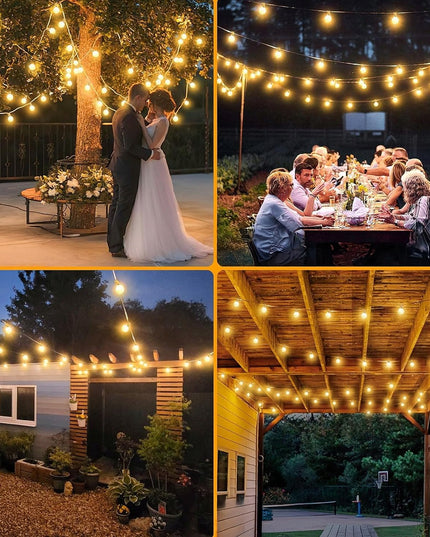 LED sodo girlianda 15m su 25 E12 lemputėmis, nuotoliniu valdymu ir reguliuojamu ryškumu | IP65 atspari, vestuvėms, terasai, balkonui, šventėms