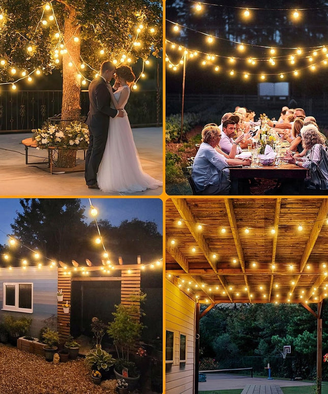 LED sodo girlianda 15m su 25 E12 lemputėmis, nuotoliniu valdymu ir reguliuojamu ryškumu | IP65 atspari, vestuvėms, terasai, balkonui, šventėms