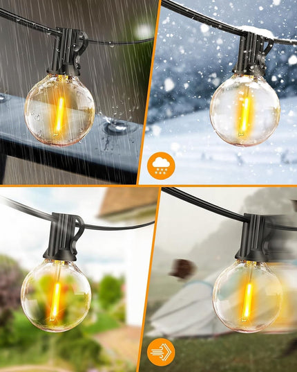 LED sodo girlianda 15m su 25 E12 lemputėmis, nuotoliniu valdymu ir reguliuojamu ryškumu | IP65 atspari, vestuvėms, terasai, balkonui, šventėms