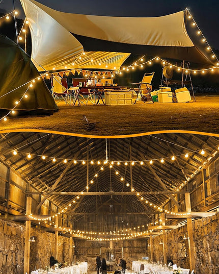 LED sodo girlianda 15m su 25 E12 lemputėmis, nuotoliniu valdymu ir reguliuojamu ryškumu | IP65 atspari, vestuvėms, terasai, balkonui, šventėms