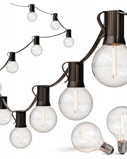 LED sodo girlianda 15m su 25 E12 lemputėmis, nuotoliniu valdymu ir reguliuojamu ryškumu | IP65 atspari, vestuvėms, terasai, balkonui, šventėms