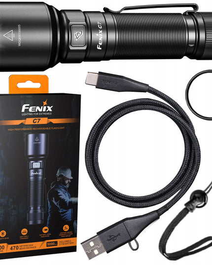 LED žibintuvėlis Fenix C7 3000lm 470m 5000 mAh USB-C IP68 duraliuminis