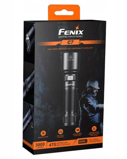 LED žibintuvėlis Fenix C7 3000lm 470m 5000 mAh USB-C IP68 duraliuminis