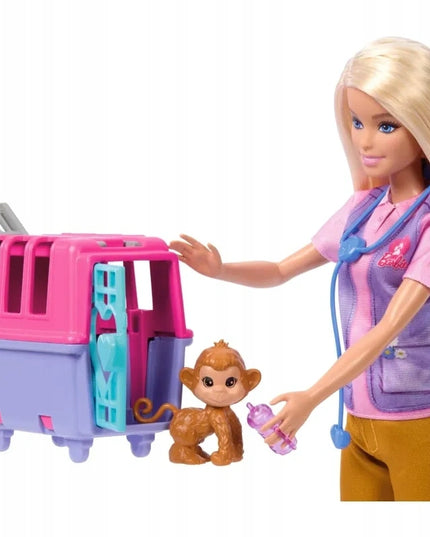 Lėlė Barbie You Can Be Anything gyvūnų gelbėtoja su beždžionėle ir tigriuku