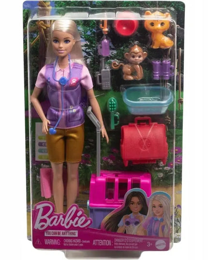 Lėlė Barbie You Can Be Anything gyvūnų gelbėtoja su beždžionėle ir tigriuku