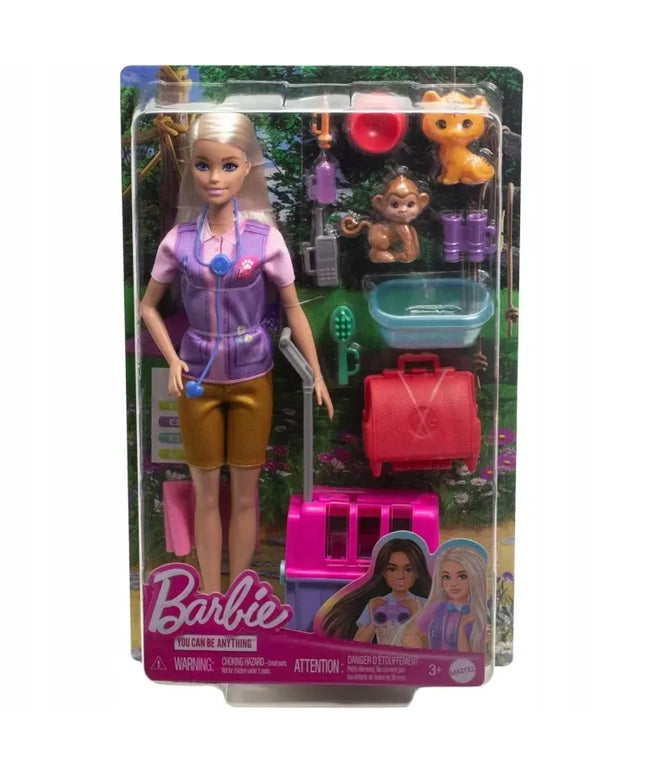 Lėlė Barbie You Can Be Anything gyvūnų gelbėtoja su beždžionėle ir tigriuku