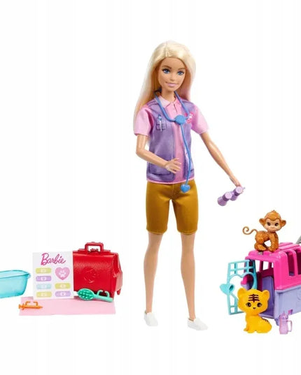 Lėlė Barbie You Can Be Anything gyvūnų gelbėtoja su beždžionėle ir tigriuku