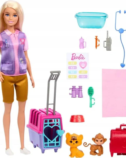 Lėlė Barbie You Can Be Anything gyvūnų gelbėtoja su beždžionėle ir tigriuku
