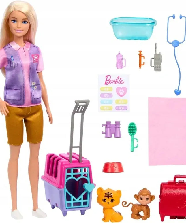 Lėlė Barbie You Can Be Anything gyvūnų gelbėtoja su beždžionėle ir tigriuku