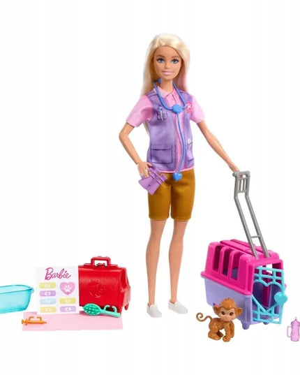 Lėlė Barbie You Can Be Anything gyvūnų gelbėtoja su beždžionėle ir tigriuku