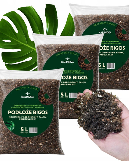 Lengvas substratas „Bigos“ žemė žaliuojantiems augalams su biohumusu 3 x 5 l = 15 l