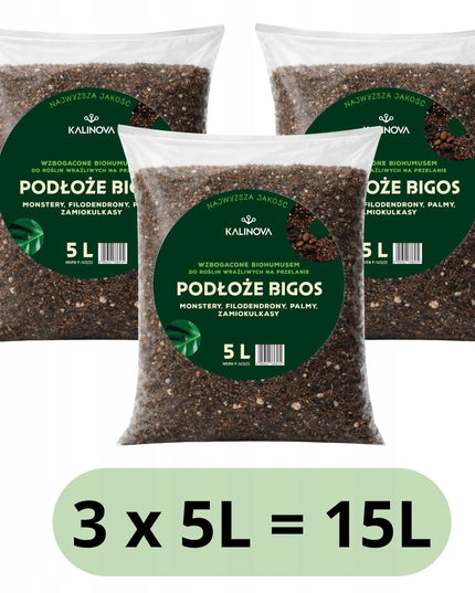 Lengvas substratas „Bigos“ žemė žaliuojantiems augalams su biohumusu 3 x 5 l = 15 l