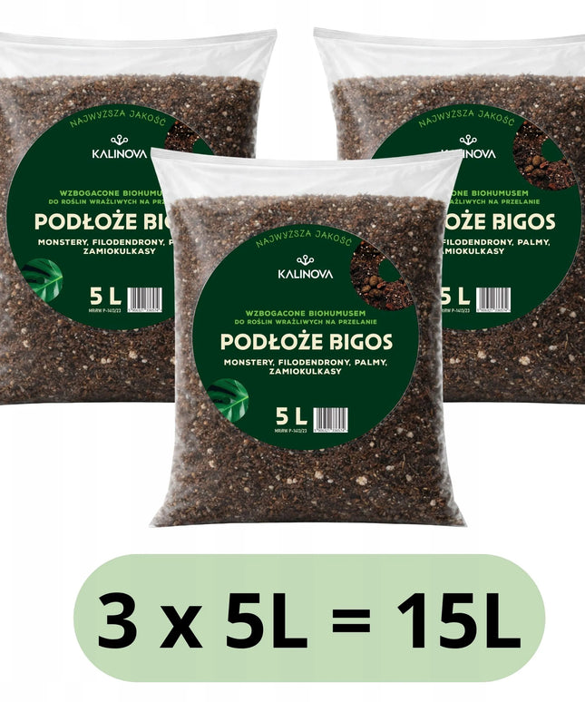 Lengvas substratas „Bigos“ žemė žaliuojantiems augalams su biohumusu 3 x 5 l = 15 l