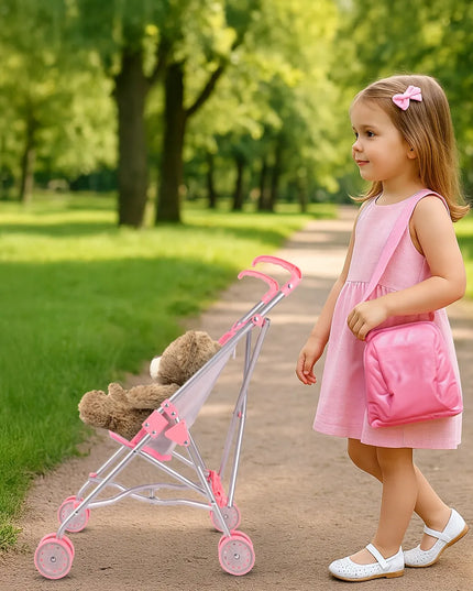 Lengvas sulankstomas vaikiškas vežimėlis lėlėms, skėtukas, vienaragis princesė